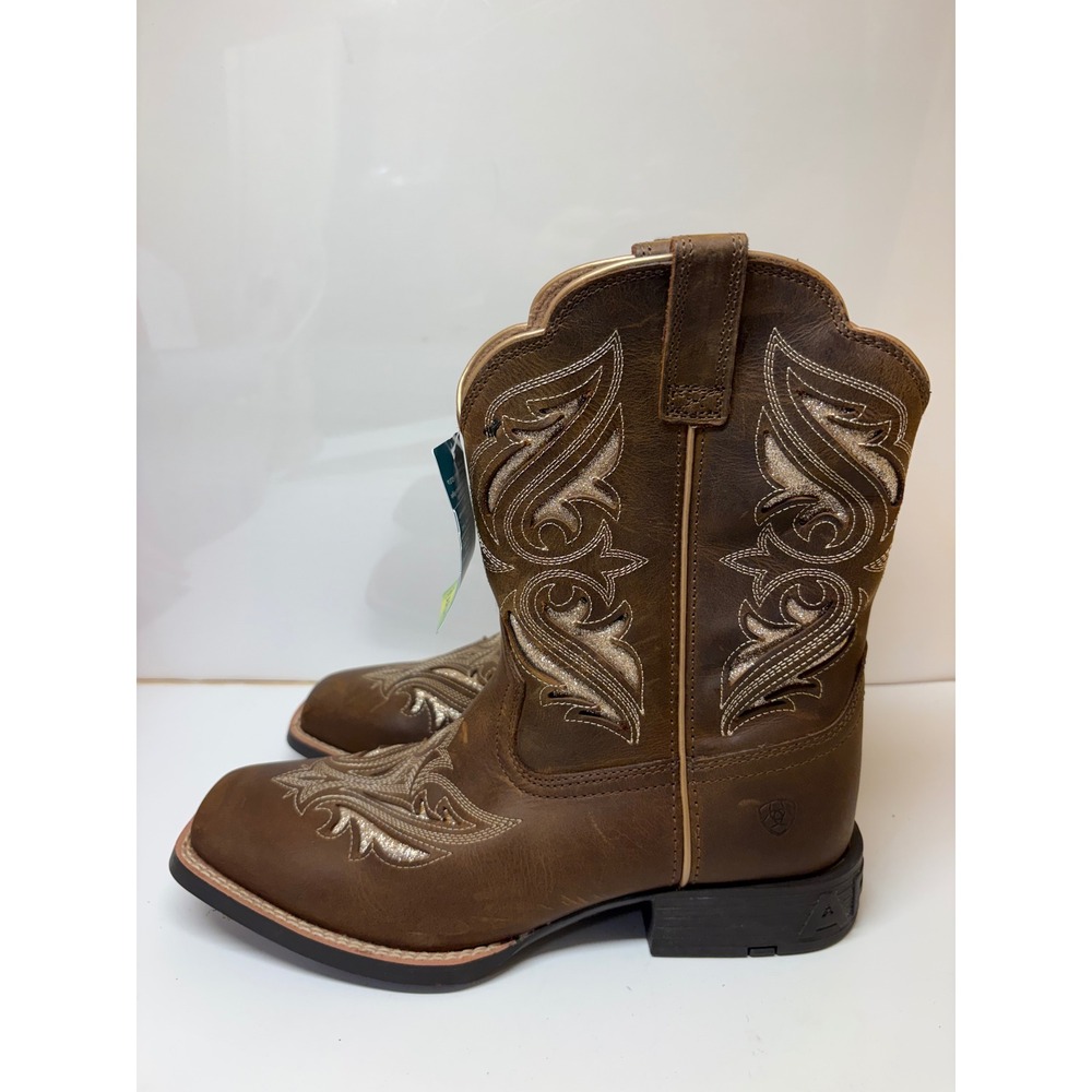 Ariat Girls Round Up Bliss Brown Leather Glitter Cowboy Boots 10046884 Size 6Y
